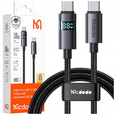 Data- en Oplaadkabel USB-C - USB-C McDodo CA-5610 Display, 100W, 1.2m, Zwart