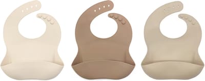3 Stuks - Siliconen Slabbetjes met Opvangbak - Zand - Beige - Taupe