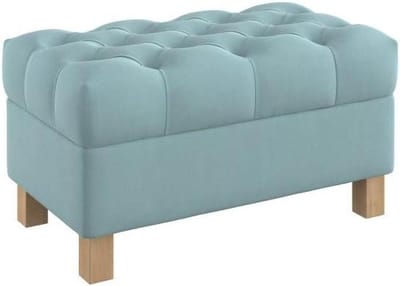 Opbergbankje Gestoffeerd - Voetenbankje Deken Kist - Extra Zitting - Diep Geknoopt - 80 cm Breed - Lichtblauw