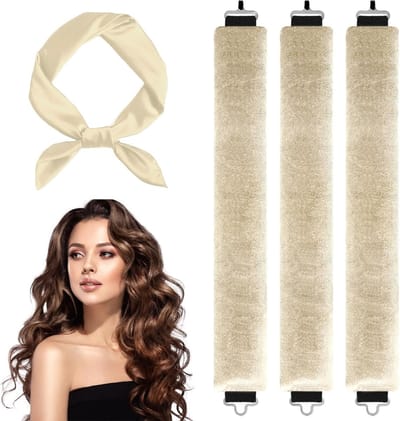 Set van 3 Haar Krultangen en Nachtrollers zonder Hitte - Haarband voor Zachte Krullen, Salon Waves en Verstelbare Styling Kit voor Thuisgebruik