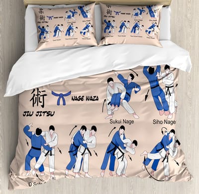 ABAKUHAUS Jiu Jitsu Dekbedovertrekset, topkwaliteit zacht en warm 3-delig dekbedovertrek met 2 kussenslopen, tweepersoonsbed, Blush Blue Black