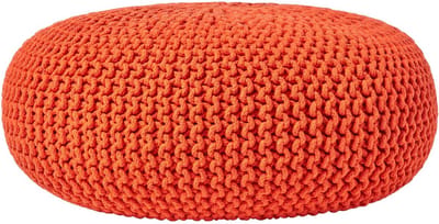 Homescapes Grote gebreide poef 100% katoen, oranje