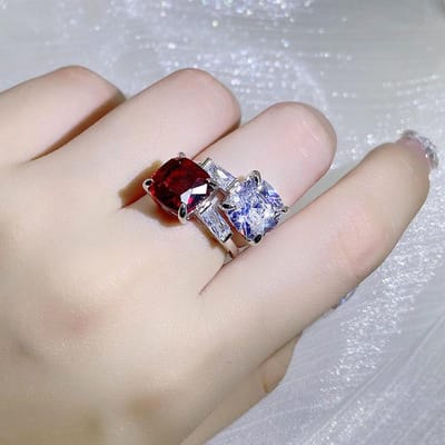 zilveren high-definition zirkonia ring elegante dames ingelegd vuurrood robijn open ring bruiloft feest sieraden cadeau resizable gray
