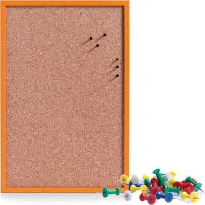 Prikbord incl. 25x punaises gekleurd - 40 x 60 cm - oranje - kurk