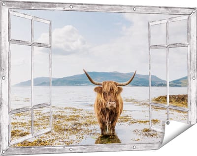Gards Tuinposter Doorkijk Voetpad naar Strand en Zee - 120x80 cm - Tuindoek - Tuindecoratie - Wanddecoratie buiten - Tuinschilderij