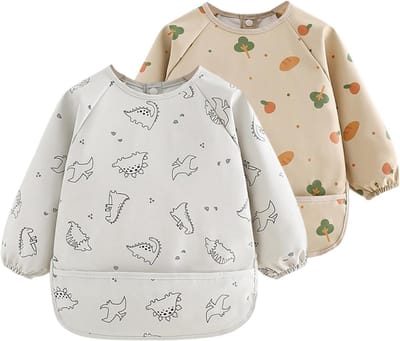 Waterdichte mouwslabbetjes voor baby's, afwasbaar en met grote zak, ideaal voor eten en knutselen, 6-24 maanden, 42 x 37 cm