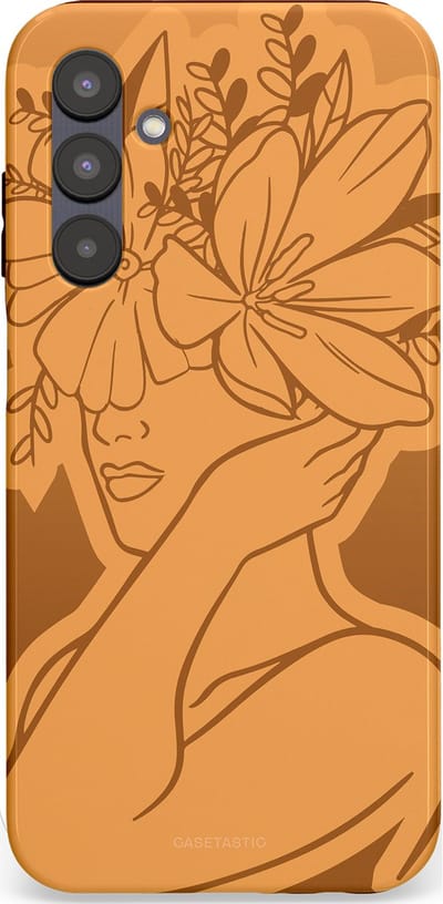 Casetastic hoesje geschikt voor Samsung Galaxy A25 - Dubbellaagse bescherming - Botanische Elegantie - Fashion Case - Goud Bruin Terracotta