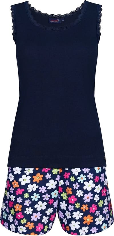 Biogisch katoenen shortama set voor dames met mouwloze rib top 'forever flowers'
