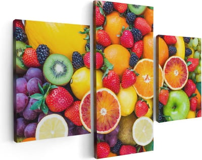 Artaza Canvas Schilderij Drieluik Kleurrijke Fruit Achtergrond - 90x60 - Foto Op Canvas - Canvas Print