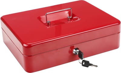 HI Geldkist met sleutel - rood - 30 x 24 x 9 cm - Geldlades - munten sorteren