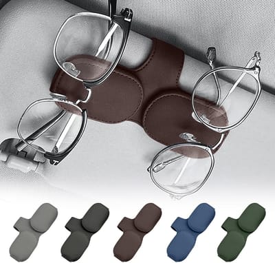 Allecto Plus - Brillenhouder Auto Zonneklep in Bruin Leer | Dubbellaags | Zonnebrilhouder Auto Vizier Accessoires