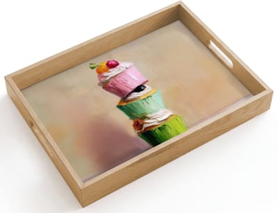 Dienblad hout 40x30 cm - Schootdienblad - Cupcakes - Gestapeld - Kleurrijk - Fruit - Borrelplank rechthoek - Plateau dienbladen
