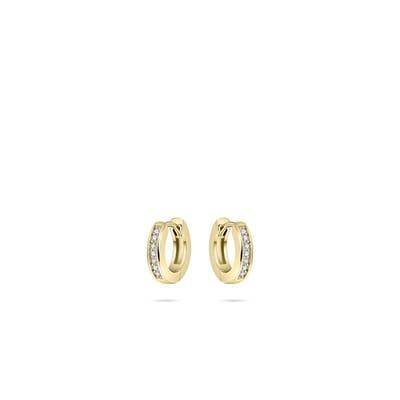 Jewels Inc. - Oorbellen - Oorringen met Scharnier - Gezet met Zirkonia Stenen - 3mm Breed - 15mmØ  - 14 Karaat Geelgoud