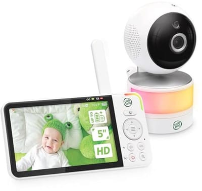 Video babyfoon met 5 inch 720p HD display, 360° Pan & Tilt, 8x zoomcamera, kleuren-nachtzicht, nachtlicht, tweewegintercom en slimme sensoren