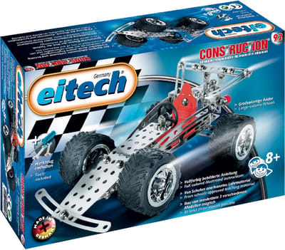 Eitech® Bouwdoos – Racewagen en Quad, 3 Modellen – 180-delig – Metalen Bouwpakket met Gereedschap – Constructiespeelgoed – Vanaf 8 Jaar