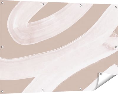 Gards Tuinposter Abstracte Kunst - Witte Strepen op Beige - 120x80 cm - Tuindoek - Tuindecoratie - Wanddecoratie buiten - Tuinschilderij