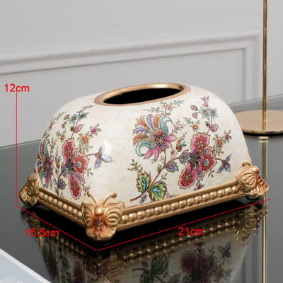Moderne Keramische Tissuebox Bloemenpatroon Servet Toiletpapier Opbergdoos Thuis Bureau Uittrekbaar Type Handdoekenrek white