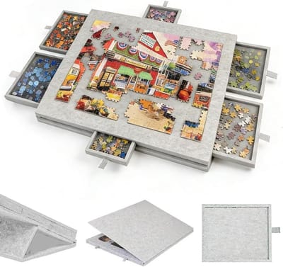 Kantelbare puzzeltafel - Puzzelplank met lades - Ontspannen puzzelen - Met 6 sorteerladen - Tot 1000 stukjes - Zilvergrijs