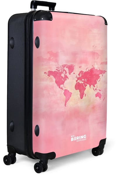 NoBoringSuitcases.com® - Koffer groot - Reiskoffer lichtgewicht - Wereldkaart - Roze - Vaag - Rolkoffer met 4 wielen - Grote trolley XL - 98 liter bagage