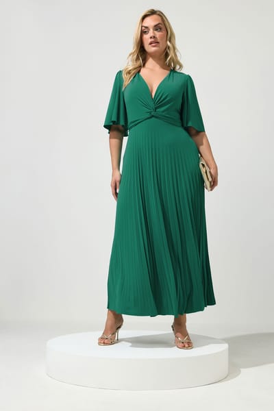 Yours London Aquagroene Geplooide Maxijurk Met Knoop Size 38