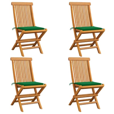 vidaXL - Klapstoelen - met - groene - kussens, - 4 - stuks, - massief - teakhout