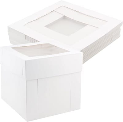 20 stuks hoge witte taartdozen met doorzichtig venster, 25,5 cm kartonnen verpakking voor bruiloften en verjaardagsfeesten