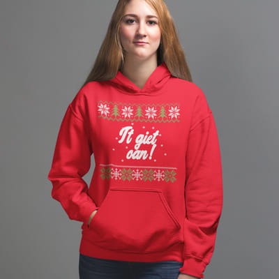Friese Kerst Hoodie Rood It Giet Oan - Maat XS - Uniseks Fit - Kerstkleding Voor Dames & Heren