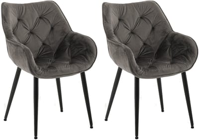 CLP Tanna Set van 2 eetkamerstoelen - Met armleuning - Fluweel/antraciet