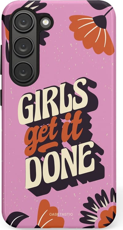 Casetastic hoesje geschikt voor Samsung Galaxy S23 - Dubbellaagse bescherming - Girls get it done - Fashion Case - Lila Donkergrijs Terracotta