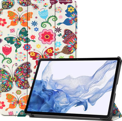 Hoesje - Geschikt voor Samsung Galaxy Tab S8 Ultra - Dun & Stevig - Hardcover Book Case - Trifold Bookcase Hoes - Hard Cover - Tablethoes - Vlinders