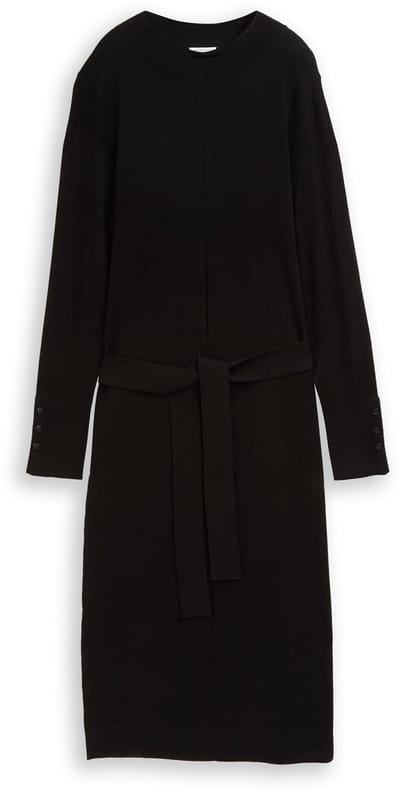 Tom Tailor - Getailleerde midi-jurk met riem - Maat 38 - deep black