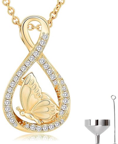 Luxe Ashanger - met Ketting (55 cm) - Voor As, Haren of Parfum - Assieraad - As Ketting - Gedenksieraad - Urn - As Hanger - Incl. As vuller en Opbergzakje - Gold Butterfly