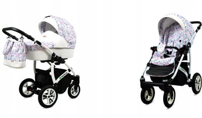 BabyLux® Kinderwagen 2in1 – TROPICAL - PASTEL FLAMINGOS - Opklapbare Wandelwagen incl. Reiswieg, Multifunctionele Buggy Sportstoel - Combi-kinderwagen met Luiertas, Regenhoes, Klamboe, Bekerhouder, etc.