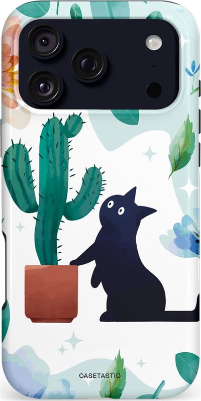 Casetastic hoesje geschikt voor Apple iPhone 17 Pro Max - MagSafe - Dubbellaagse bescherming - Cactuskat - Fashion Case - Lichtgrijs Turquoise Wit Mintgroen