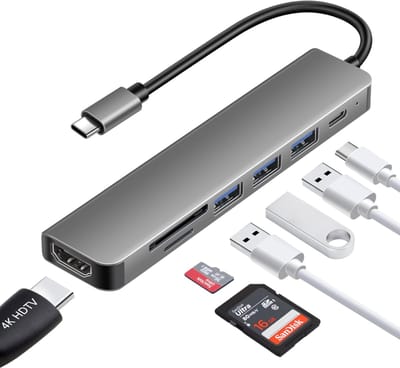 SNJY® Docking Station Laptop - USB-C Hub - Docking Station USB-C - 7-in-1 - Grijs