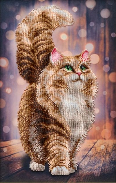 Borduurpakket met kralen/parels - DREAMY CAT - Dromerige Kat - VDV - kralen borduren - parels borduren