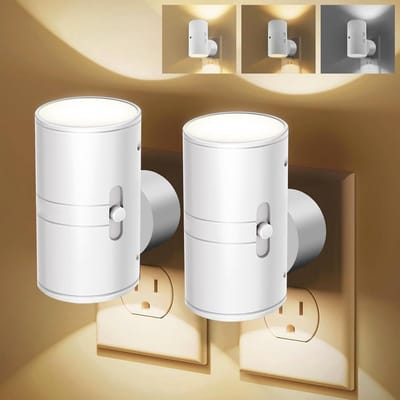 Twee LED-nachtlampjes - drie kleuren beschikbaar - instelbare helderheid - ingebouwd stopcontact - met lichtsensor - geschikt voor slaapkamers, gangen en trappenhuizen - wit