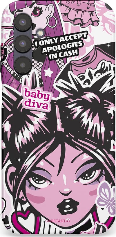 Casetastic hoesje geschikt voor Samsung Galaxy A25 - Dubbellaagse bescherming - Roze Y2K Pop Teen Girly Cash Diva Collage - Fashion Case - Grijs Donkergrijs Wit Lichtroze