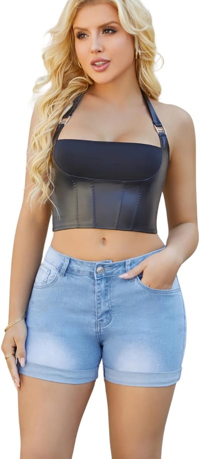 Livano Korte Broek Dames - Spijkerbroek - met Zakken - Volwassenen - Jongens - Shorts - Lichtblauw - Maat S