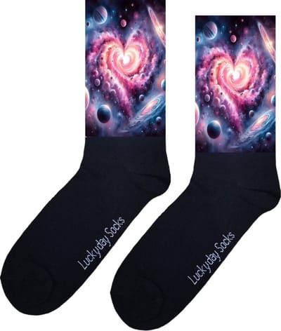 Space - Opkikker - Grappige sokken - Valentijns cadeau - Verjaardag cadeau - Grappig - Hart - Leuke sokken - Ruimte - Vrolijke sokken - Paars - Kerst Sokken - Vaderdag - Moederdag - Kerstcadeau - Socks die Happy maken - 37-44