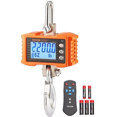 VEVOR Industriële hangweegschaal, 1000 kg, robuuste digitale kraanweegschaal met afstandsbediening, lastweegschaal, gegoten aluminium behuizing, zeer nauwkeurig LCD-scherm voor bouw, fabriek, boerderij, jacht, oranje