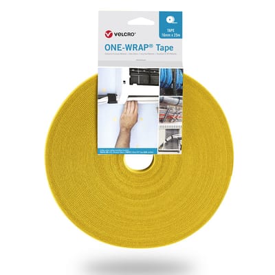 VELCRO® One Wrap® Tape 16 mm breed, geel, 25 m