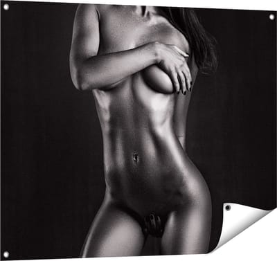 Gards Tuinposter Naakte Vrouwen Lichaam - Erotiek - Zwart Wit - 100x80 cm - Tuindoek - Tuindecoratie - Wanddecoratie buiten - Tuinschilderij
