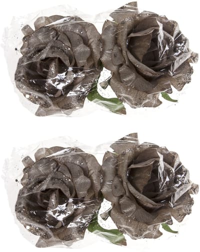Kerstboomversiering Bloemen - 4x stuks - 10 cm - zilver glitter - op clip - ornament