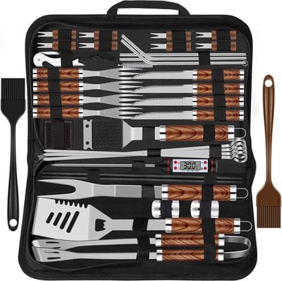 StayPowered BBQ Grillbestekset - De Ultieme 38-delige Set voor Perfecte Barbecue - Hoogwaardig Roestvrij Staal - Hittebestendig - Duurzaam - Vaatwasmachinebestendig - Inclusief Draagtas en Grillmat - Zilver - Levering Sneller dan Aangegeven!