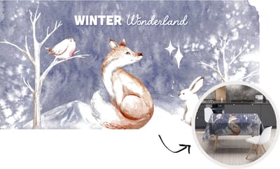 Tafelkleed - Tafellaken - 260x130 cm - Winter - Vos - Konijn - Vogel - Binnen en Buiten