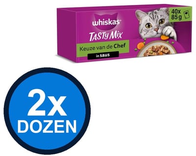 2x Whiskas - 1+ Pouch Adult Saus Selectie Van De Chef Multipack (40x85g) - Kattenvoer Natvoer - 3.4 kg