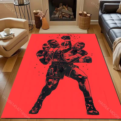Bokskampioen op Rode Achtergrond Print Tapijt voor Slaapkamer Woonkamer Nachtkastje Bank Vloerkleed Moderne Huisdecoratie Vloerkleed 40x60cm (16x24in)
