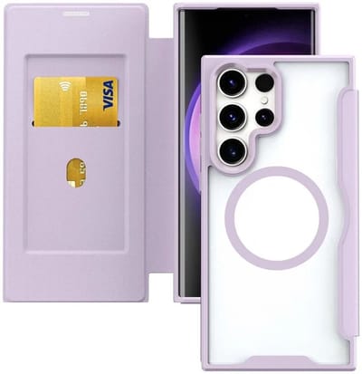 Portemonnee Hoesje Geschikt voor Samsung Galaxy S24 Ultra | Compatibel met MagSafe | Wallet Book Case met Magneet | Beschermhoes met Pasjeshouder | Paars