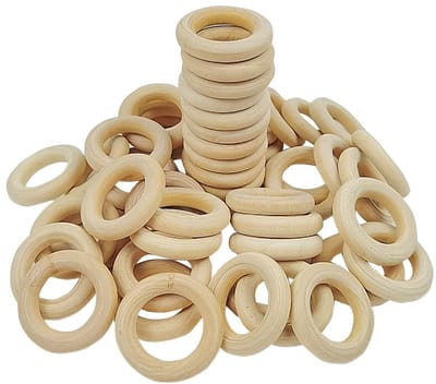 Natuurlijke houten ringen, 50 stuks onafgewerkte ambachtelijke ringen voor kunst, ambachten, DIY, home decor en sieraden maken, ringhangers en connectoren (30 mm)